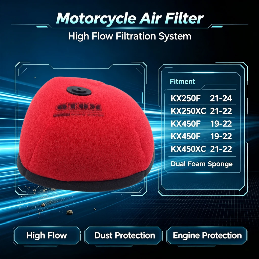 Motorcycle Air Filter Dual Foam Layer Sponge Element Cover washable For KAWASAKI KX250F 21-24 KX450F 19-22 KX250XC KX450XC 21-22