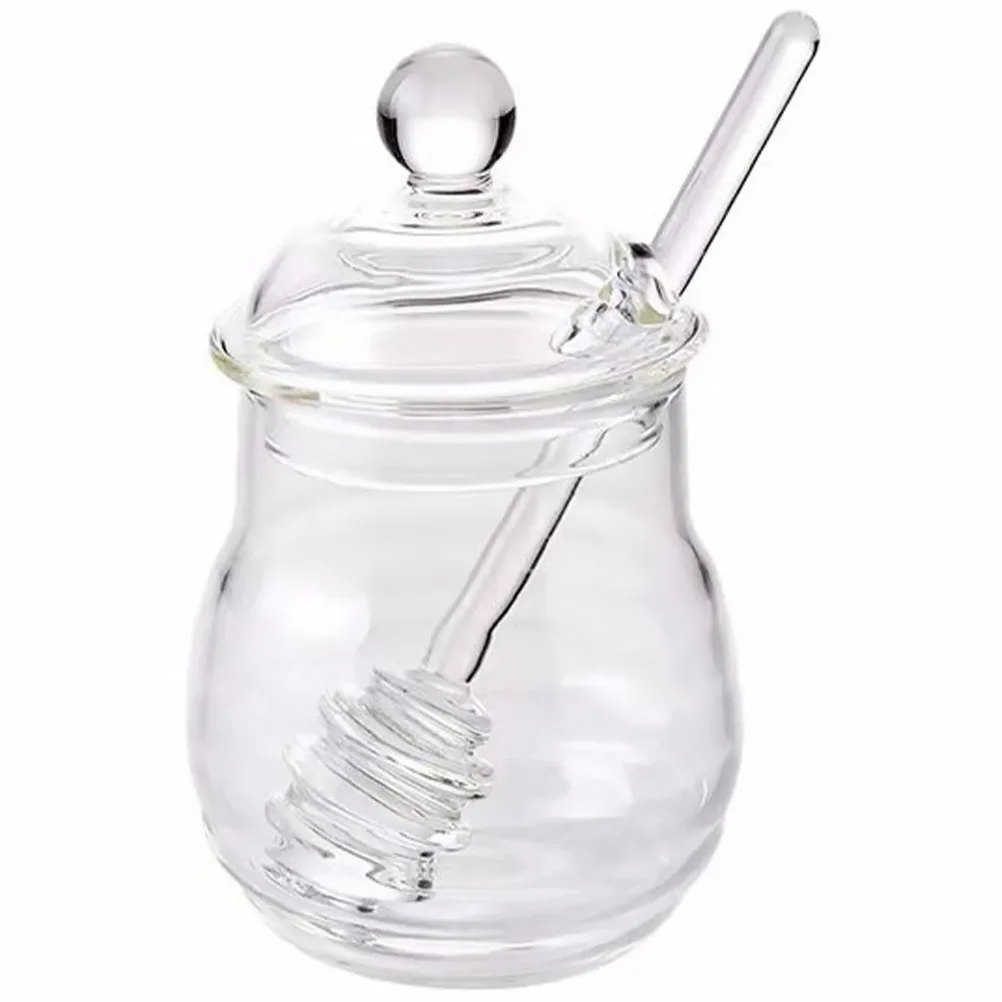 

Transparent Kitchen Storage Container with Lid Design Dipper Included Dust Insect Proof Plastic Honey Pot