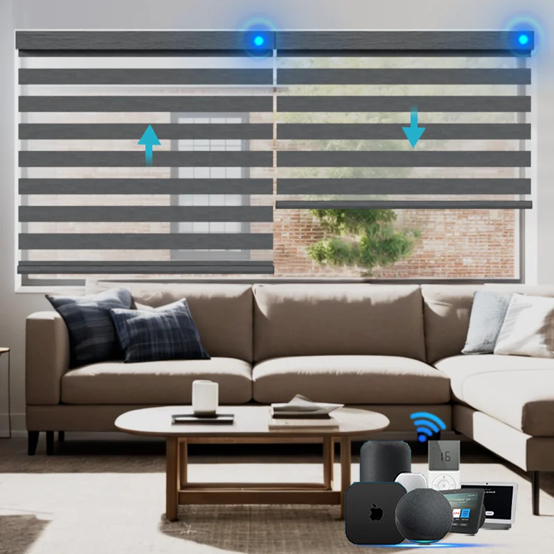 Custom Smart Electric Day and Night Zebra Blinds Intelligent Window Shade Remote Control Light Blocking Privacy Curtain