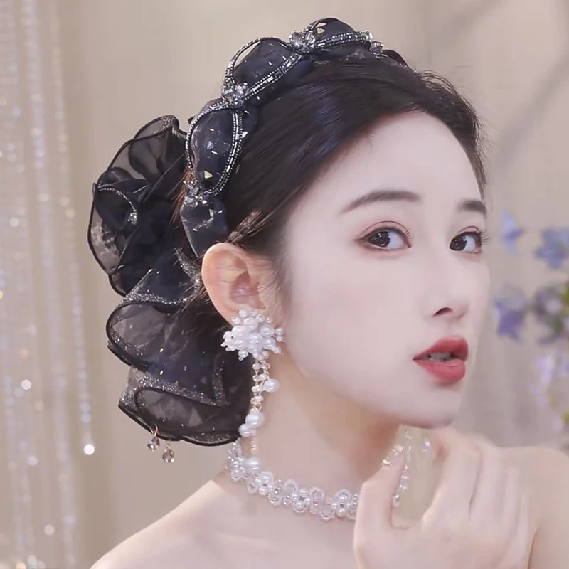 French Elegant Rhinestones Butterfly Clip Korean Temperament Mesh Ponytail Clip Hair Accessories