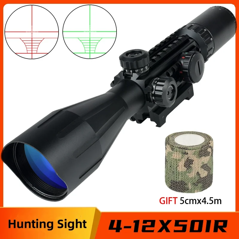 

4-12x50IR Rifle Scopes Red and Green Illuminated Tactical Optical Scope Airsoft Sight Hunting Riflescopes for 20mm Rail Mount