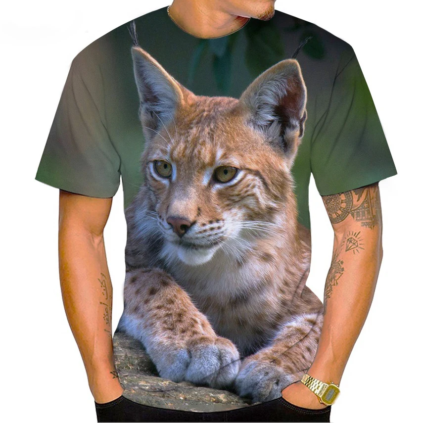 

Футболки с 3D принтом Animal Lynx для мужчин и женщин, повседневная модная футболка большого размера с короткими рукавами, Harajuku, мужские футболки, топы, мужская одежда