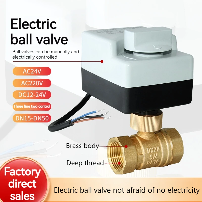 Brass Motorized Ball Valve 3-Wire Two Control Electric Actuator AC220V 3 Ways /2 Way DN15 DN20 DN25 DN32 DN40 DN50 Manual Switch