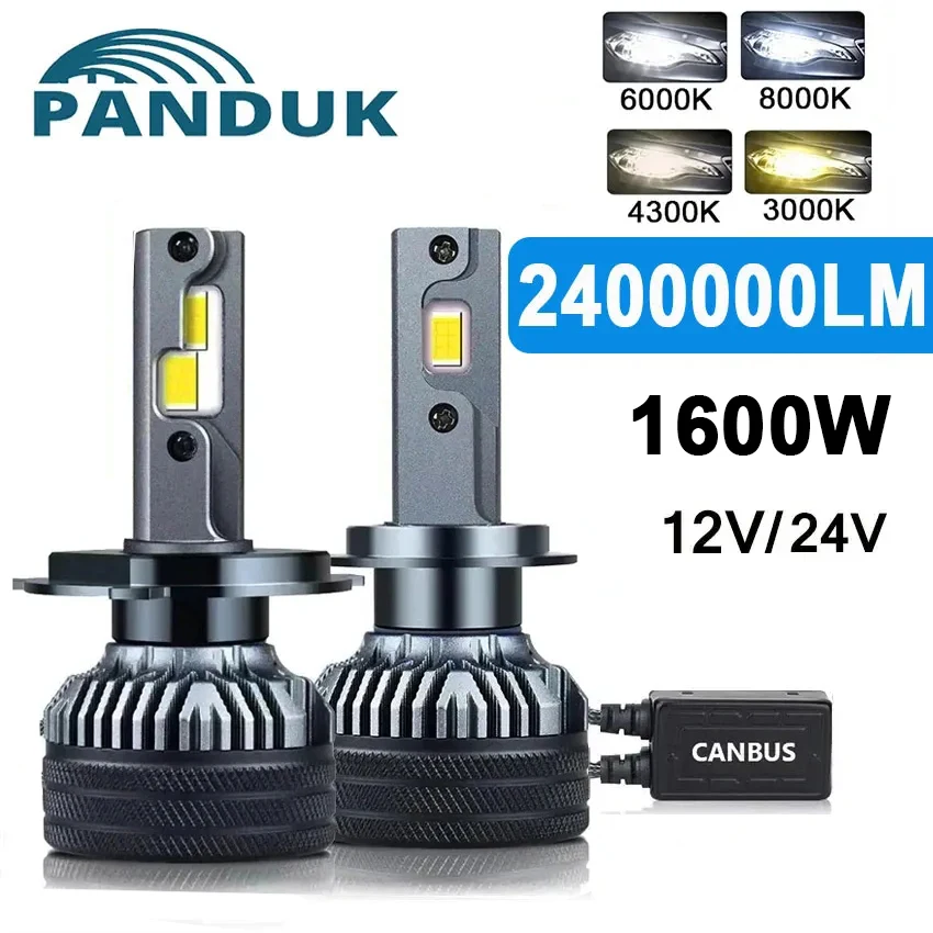 

PANDUK H7 H4 Led H11 2400000LM 1600W Double Copper Tube Light Car H1 6000K 4300K 3000K 12V 24V Truck 9005 9006 Headlight Bulb