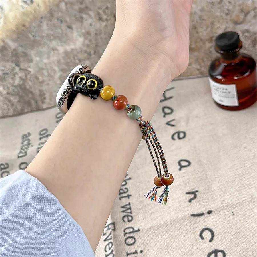 New personalized cartoon cute cat head ceramic compatible with iWatch strap 38mm 40mm 41mm 42mm 44mm 45mm 49mm for women, fashio