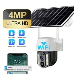 Caméra de vidéosurveillance solaire sans fil étanche, caméra WiFi, 4K, 4MP, 1080P, HF IP, objectif pour touristes en plein air, protection de la sécurité à domicile, V380 PRO