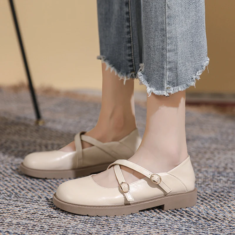 New Women Low Heel Shoes Round Toe Retro Mary Janes Pumps Casual Spring Autumn Lady Weekly Shoes Size 34-43 Vc4000