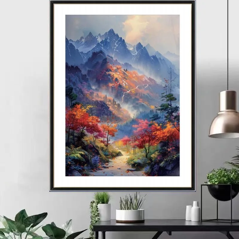 

2025 Design autumn Maple Tree Cross Stitch Embroidery Kit - Landscape Painting Wall Home Decor Hot Needlework Threads Gift Set