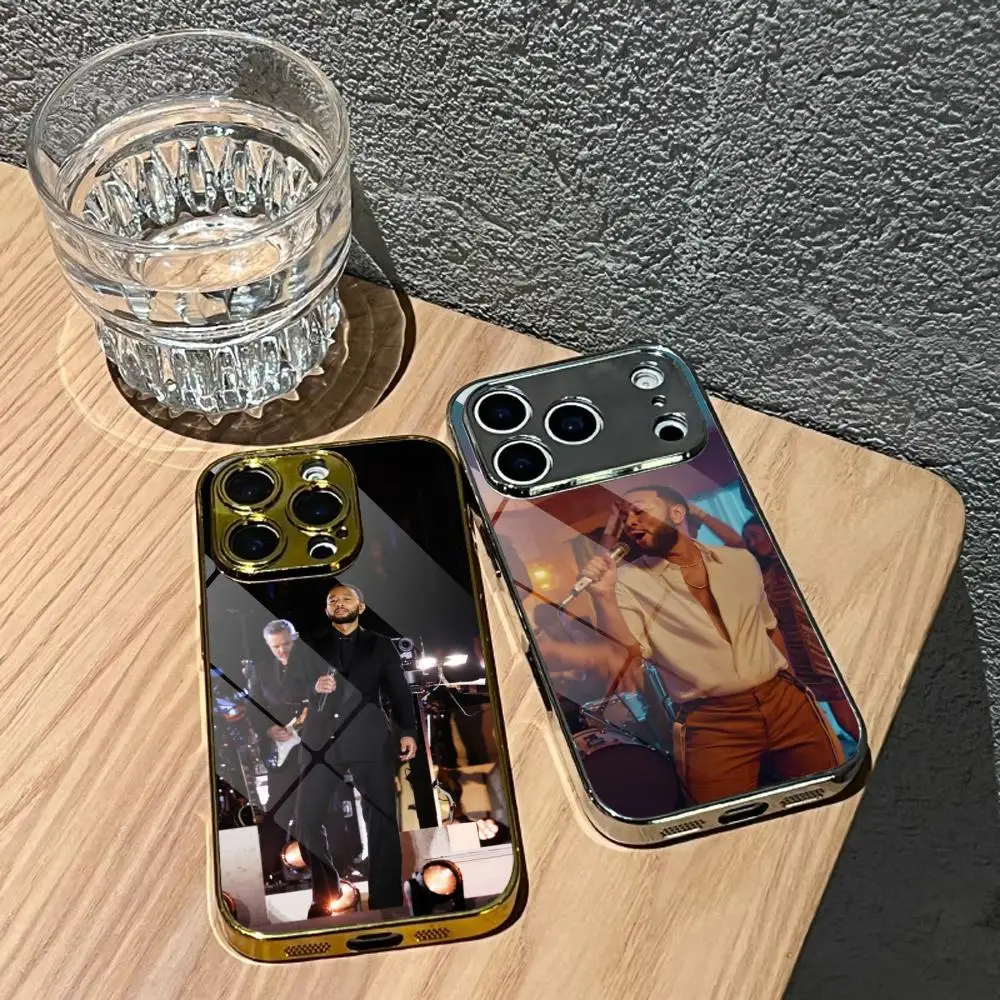 

John L-Legend Music Phone Case For IPhone 17 16 15 14 13 12 Pro Max Plus Electroplated Metal Bumper Case Tempered Glass Back