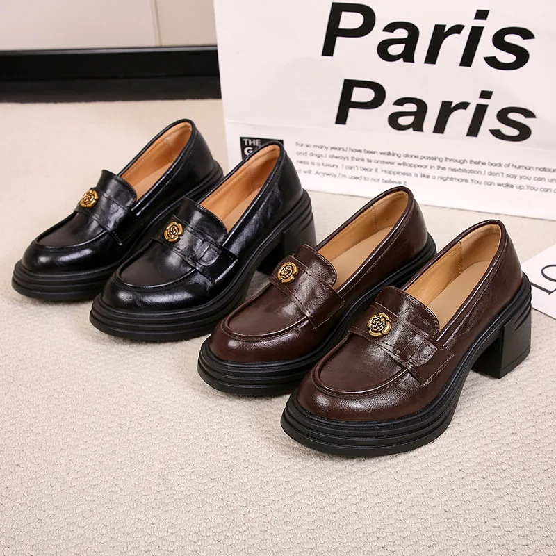 

Brown Spring Thick Sole 2025 Trendy JK Shoes Single Shoes Retro Loafers Women's New British Style
