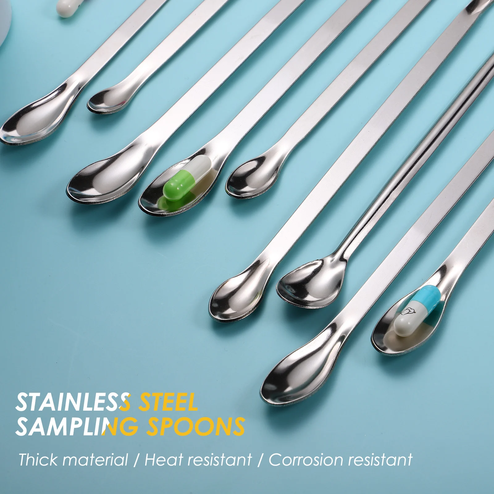 

9 in 1 Stainless Steel Sampling Spoons Double Head Mixing Scoops Laboratory Filler Kitchen Home Reusable