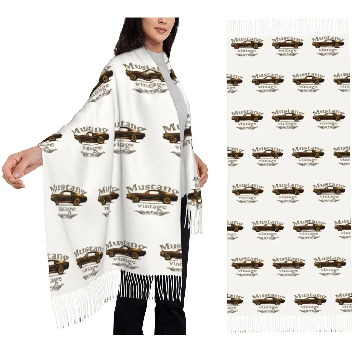 

Mustang винтажный классический логотип GT шарф с кисточками, женские мягкие теплые шали и накидки, большая осенне-зимняя шаль