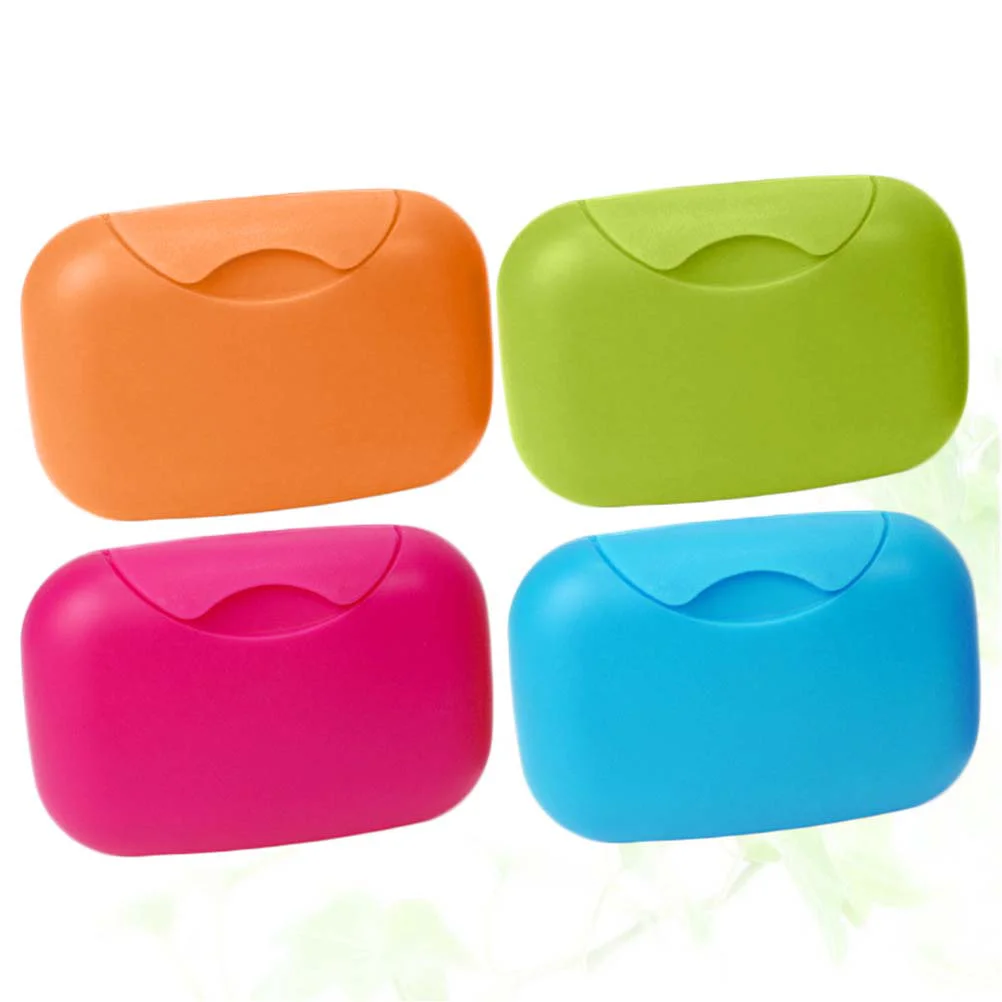 

4pcs Creative Portable Soap Dish Box Soap Holder Container Traveling Sealed Soap Case Size L Random Color