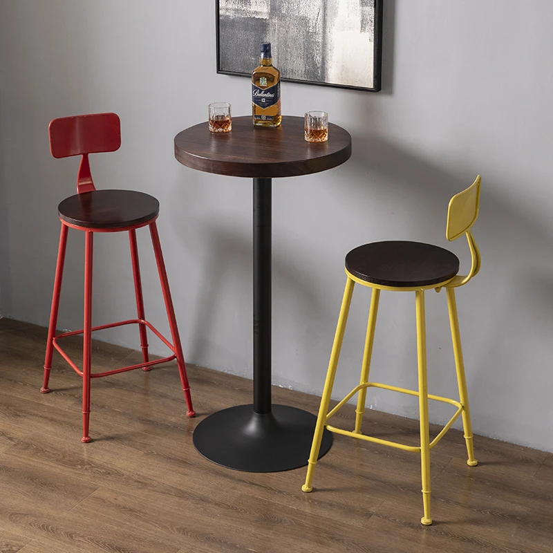 

Industrial Silver Bar Stools Loft Style Metal & Wood Counter Chair Colorful High Legged Chair for Cafe/Bar Vintage Backrest Seat