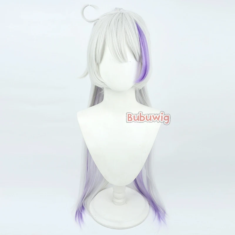 Bubuwig Synthetic Hair Kiana Kaslana Cosplay Wigs Honkai Impact 3rd 100cm Silver White Mixed Purple Ponytail Wig Heat Resistant