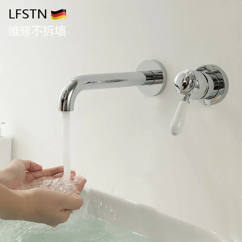 Bathroom retro embedded faucet for household hot and cold water, silver concealed washbasin, all copper basin faucet