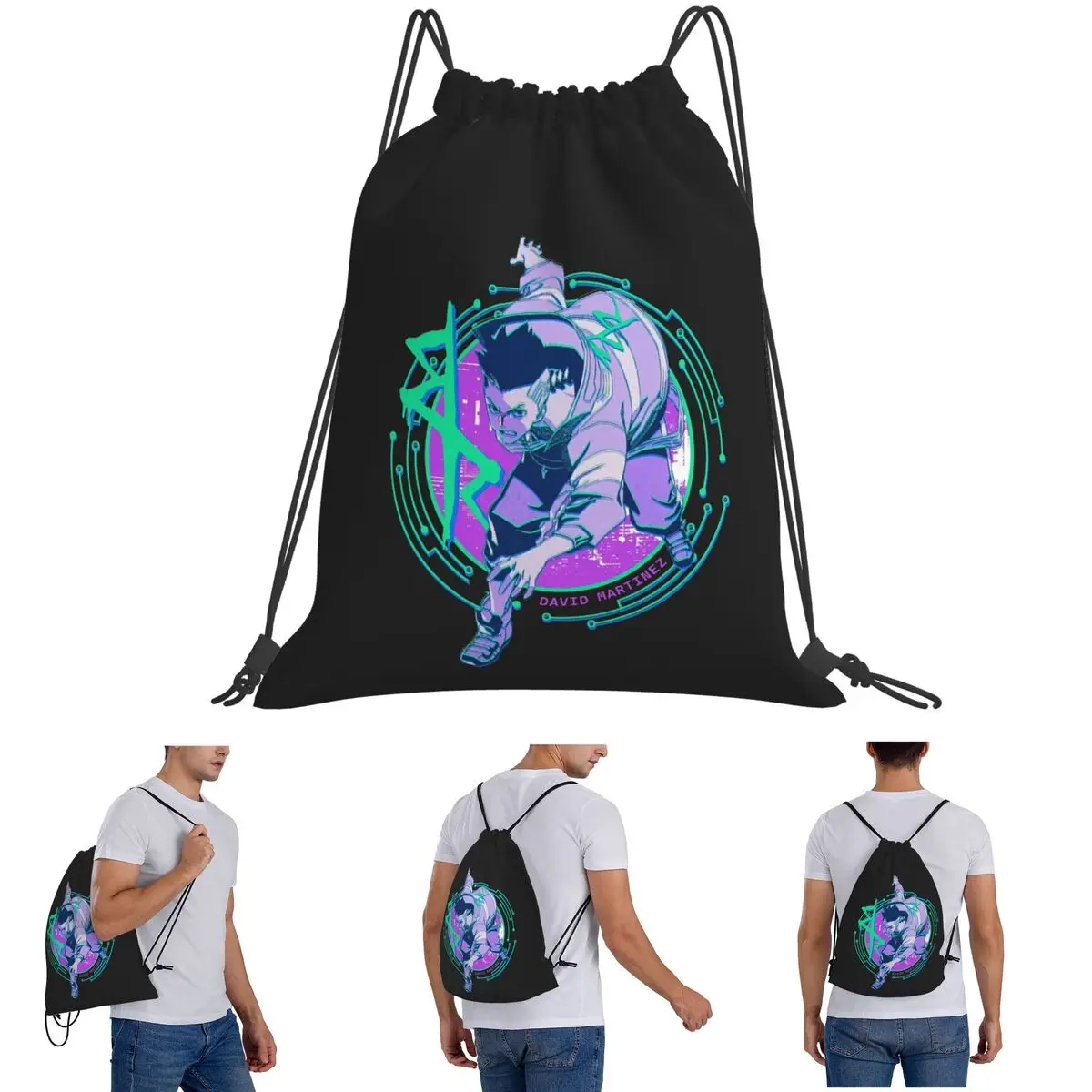David Cyberpunk Edgerunners C Backpacks Fashion Drawstring Bundle Pocket Sports Bag Book Bags for Man Woman Students