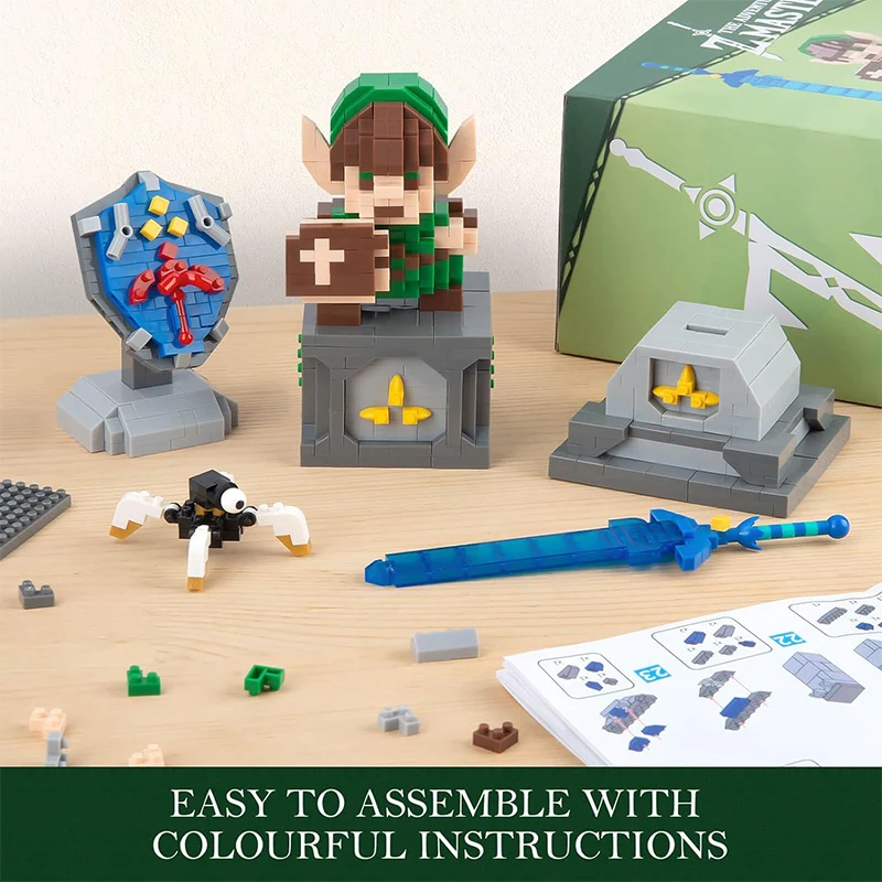 Jogos de desenhos animados crianças brinquedos link mestre espada e escudo hylian conjuntos de blocos de construção micro blocos figura ação modelos coleção