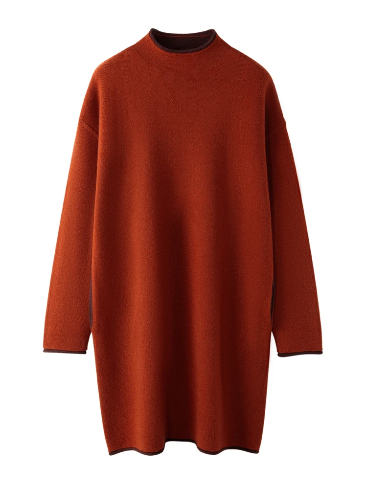 

Thick Autumn Winter Pullover Solid Knitted Dress Sweater Simple Women's 100% Cashmere Soft Warm Comfort Grace Luxury Style