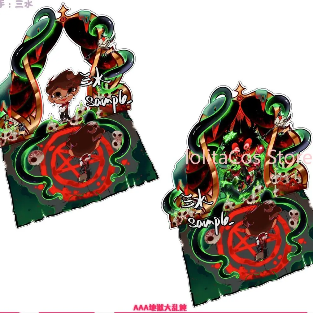 Neuer Hazbin Hotel Alastor Eris Spiegel-Lentikular-Acryl-Ständer Anime-Figur Display Sammlerstück Desktop-Ornament Geschenk Weihnachten Cosplay