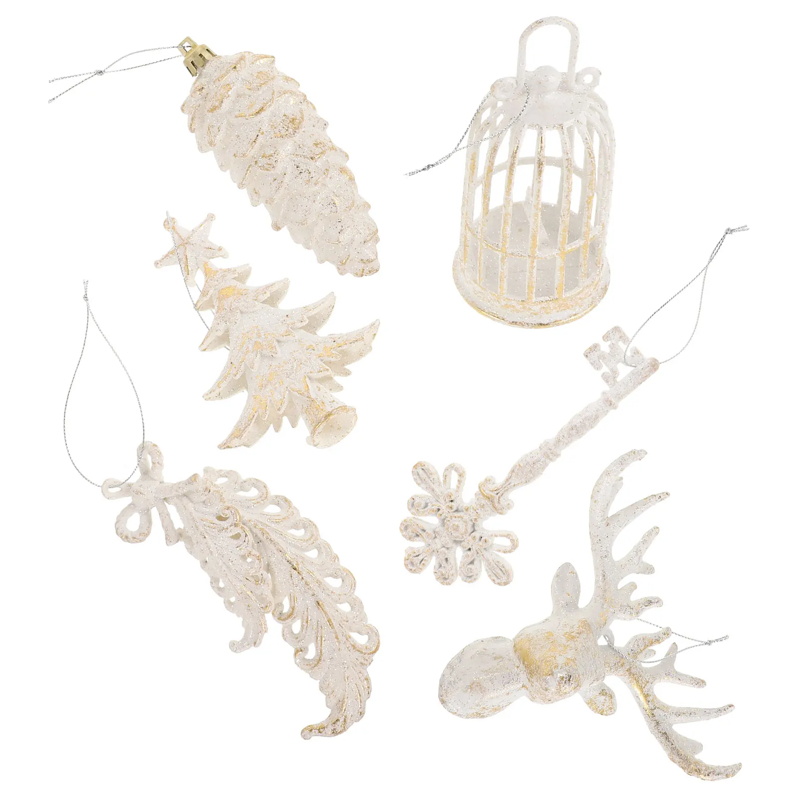 

6Pcs Christmas Tree Hanging Ornaments Shatterproof Baubles Vintage Reindeer Snowflake Pinecone Decor Holiday Party Home