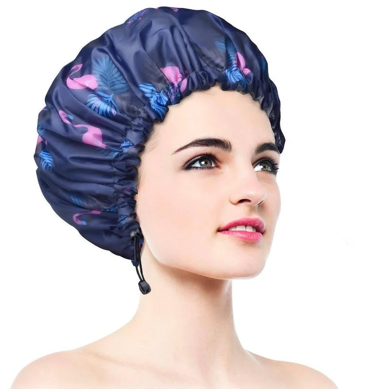 Shower Cap Adjustable Double Layer Waterproof Hair Caps Exterior PEVA Lining Oversized Design Bath Hat for All Hair Styling