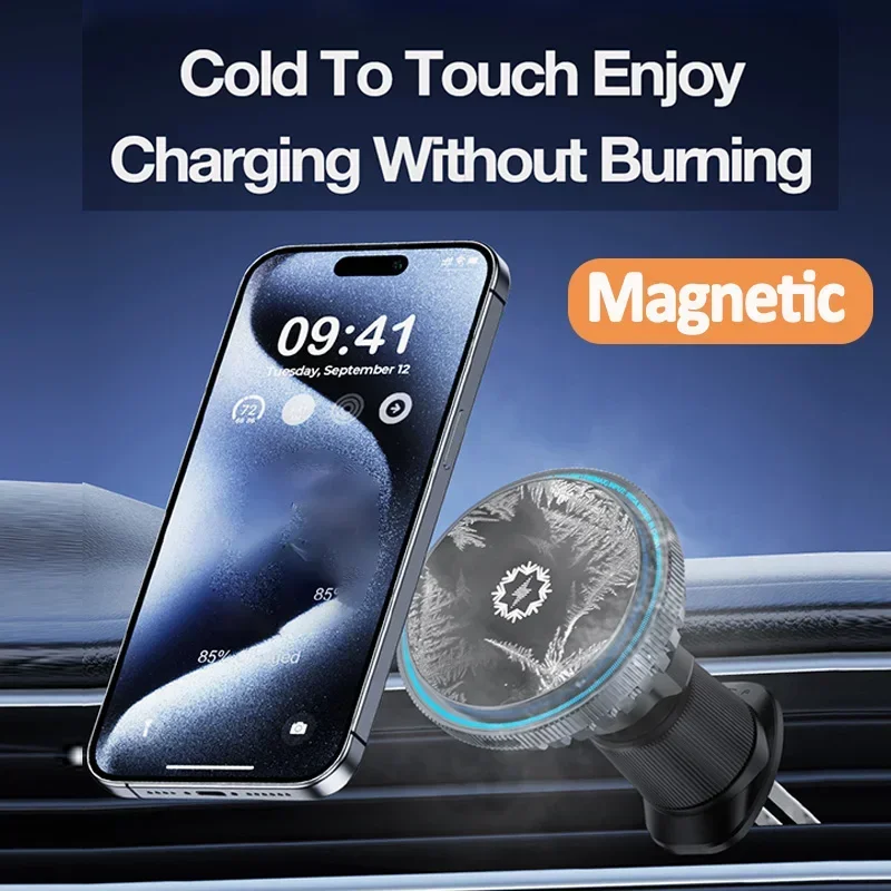 Ice Cooling Magnetic Car Wireless Charger Air Vent Mount Fast Charging Station for iPhone 17 16 15 14 Pro Max Car Phone Holder view 3
