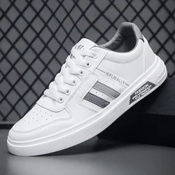 New Men's Leather Sneakers White Men Vulcanized Shoes Autumn Young Simple Popular Hard-wearing Lightweight Water Proof Flat Shoe