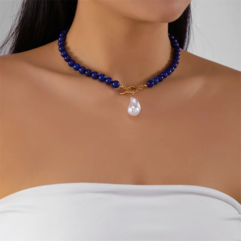 Handgefertigte böhmische Perlenimitat-Anhänger-Halskette, Quarz-Amethyst-Perlen, unregelmäßiges zerkleinertes Stein-Design für Party-Geschenk – Detail 2