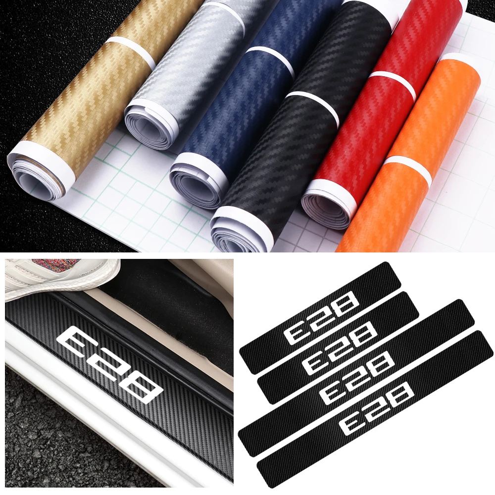 4pcs Car Styling Carbon Fiber Door Sill Plate Scuff Guard Sticker For BMW E61 E62 E70 E90 X5 E28 E30 E34 E36 E39 E46 E52 E53 E60