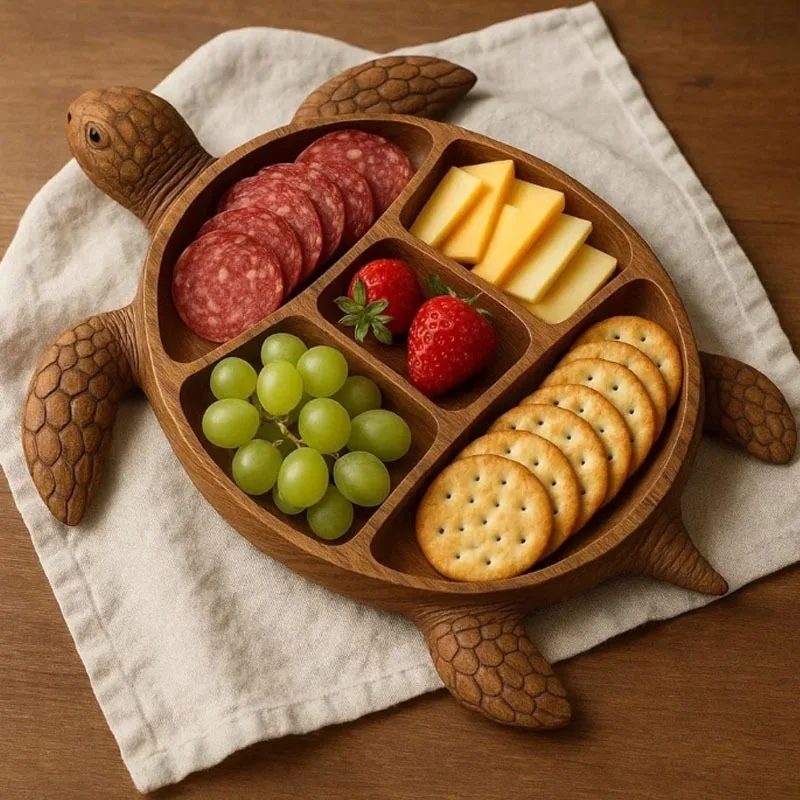 

Поднос для мясных изделий с изображением черепахи, осьминога и кота, деревянное блюдо для сыра и мяса - уникальная тарелка для новоселья и хостбирования