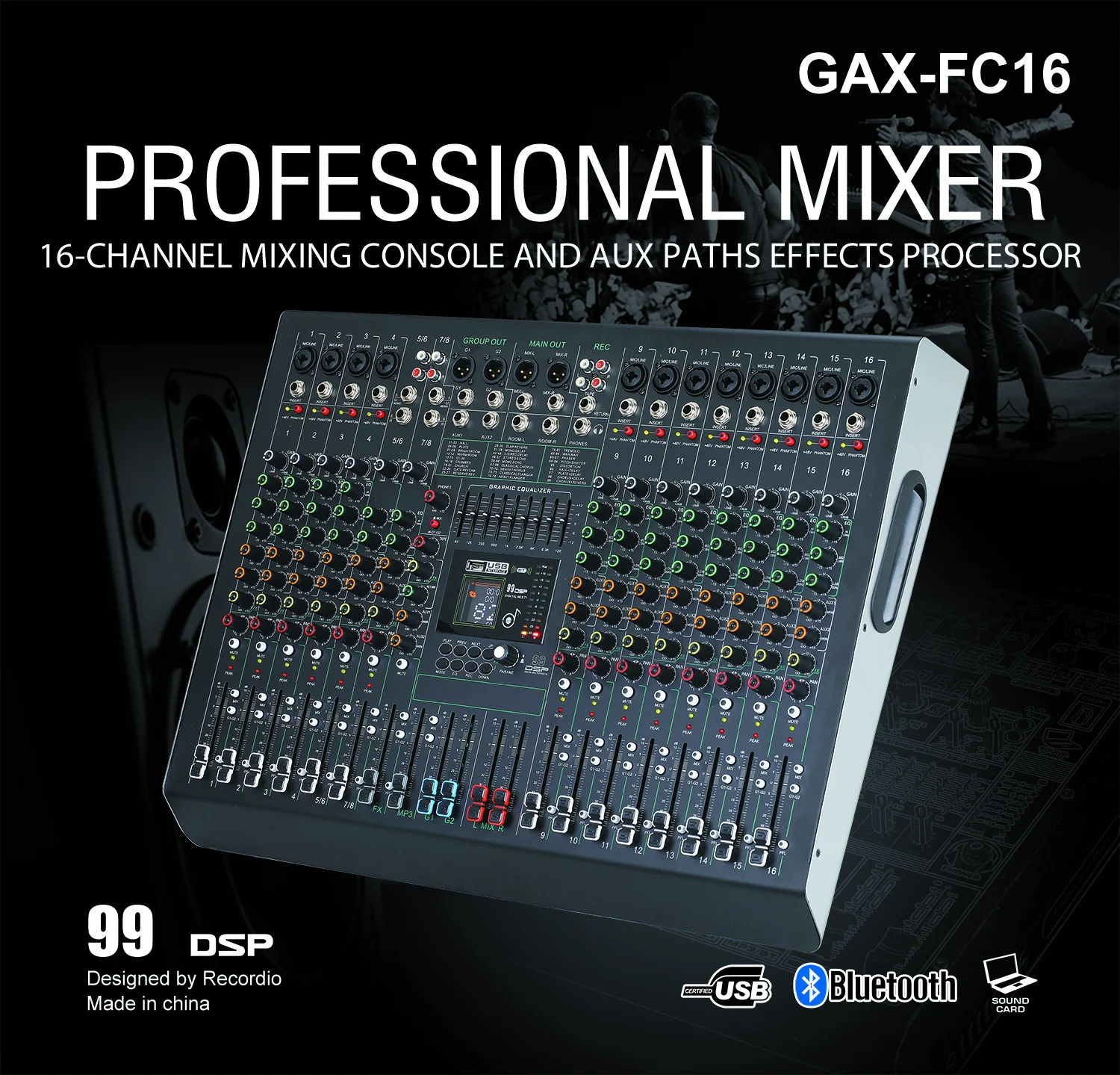 GAX-FC16 Professional Audio Mixing Console for Recording Factory Wholesale for Audio Video & Lighting Professionals