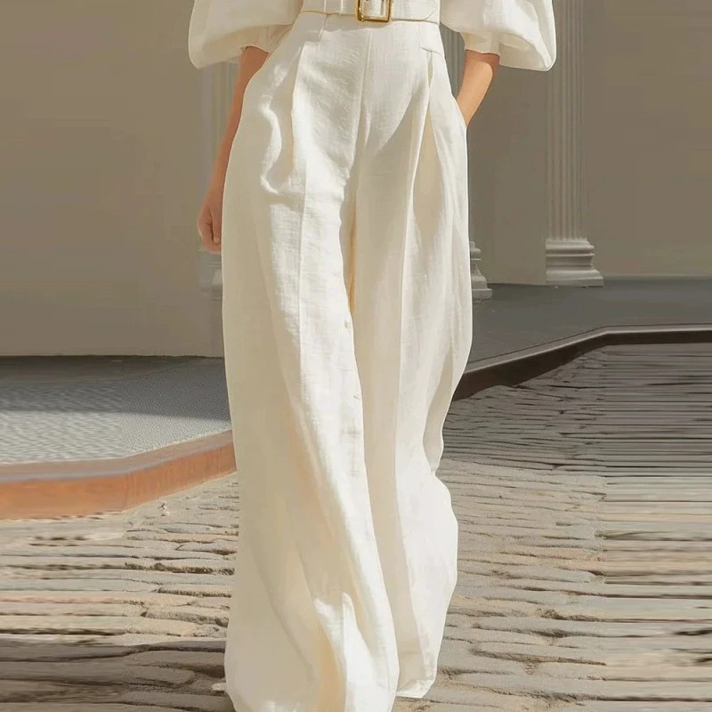 

Белый комбинезон с рукавами-фонариками для женщин, новинка 2026 года, летний, с завышенной талией, для офиса, элегантный, для вечеринок