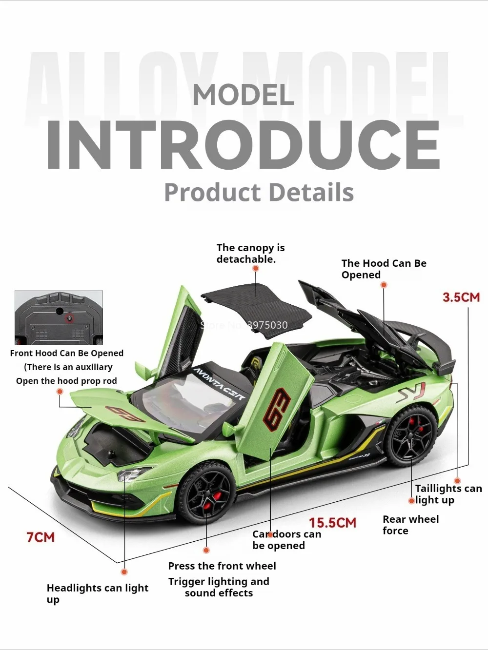 1:32 Lambor Mansory Revuelto SVJ63 Spielzeugmodelle Autos Zurückziehen Miniaturfahrzeuge mit leichter Musik Sportwagen Sammeln Sie Souvenirs – Detail 12