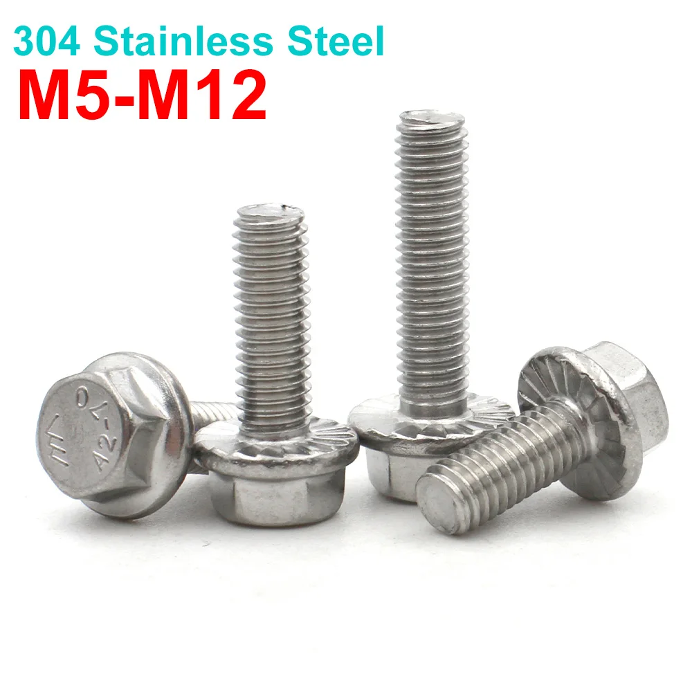 2/10pcs M5 M6 M8 M10 M12 A2-70 304 Stainless Steel GB5787 Externe Hex Hexagon Head with Serrated Flange Washer Screw Bolt