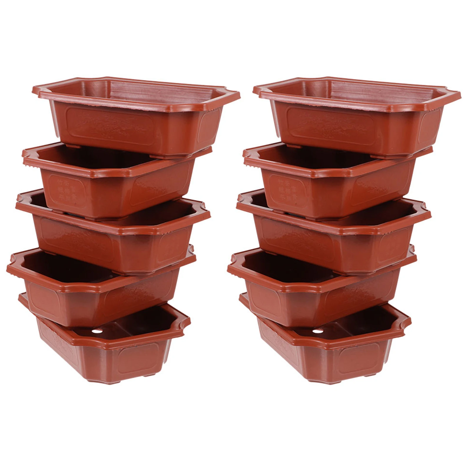 

10Pcs Classic Bonsai Pots Plastic Flowerpots Rectangular Design for Indoor Outdoor Plants Cactus Display