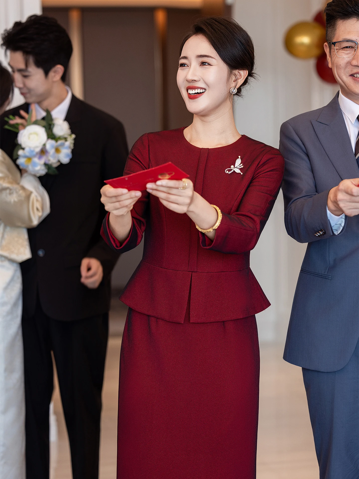

Ele Wedding Dr for Mother of the Bride Formal Chinese Sle mid Waist Long Sve Zipper Closure mid Length