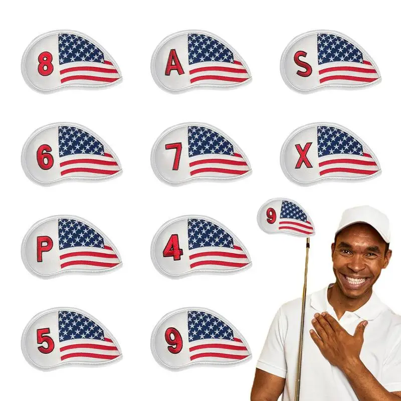 

Golf Iron Head Covers Set 10X Iron Protective Headcover US Stars Stripes Flag Pattern Design Wedge Cover Iron Covers For Golf