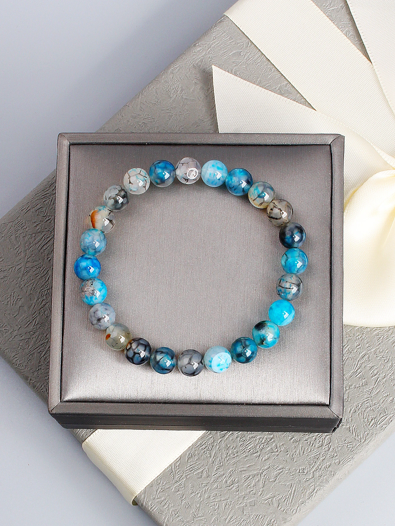 Natural Blue Dragon Vein Agate Healing Stone Beads Bracelet for Protection Energy Balance Courage Strength Good Luck Jewelry Men