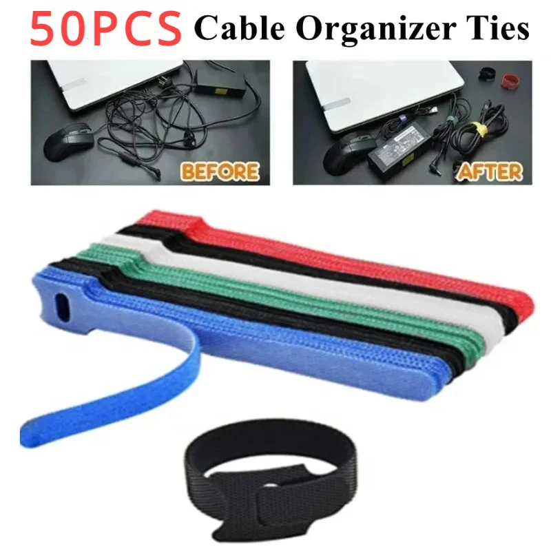 Attaches Auto Adhesive Velcros Colorful Tape Nylon Hook Loop Cord Storage Box Computer Data Cable Ties Long T-tie Wire Reusable