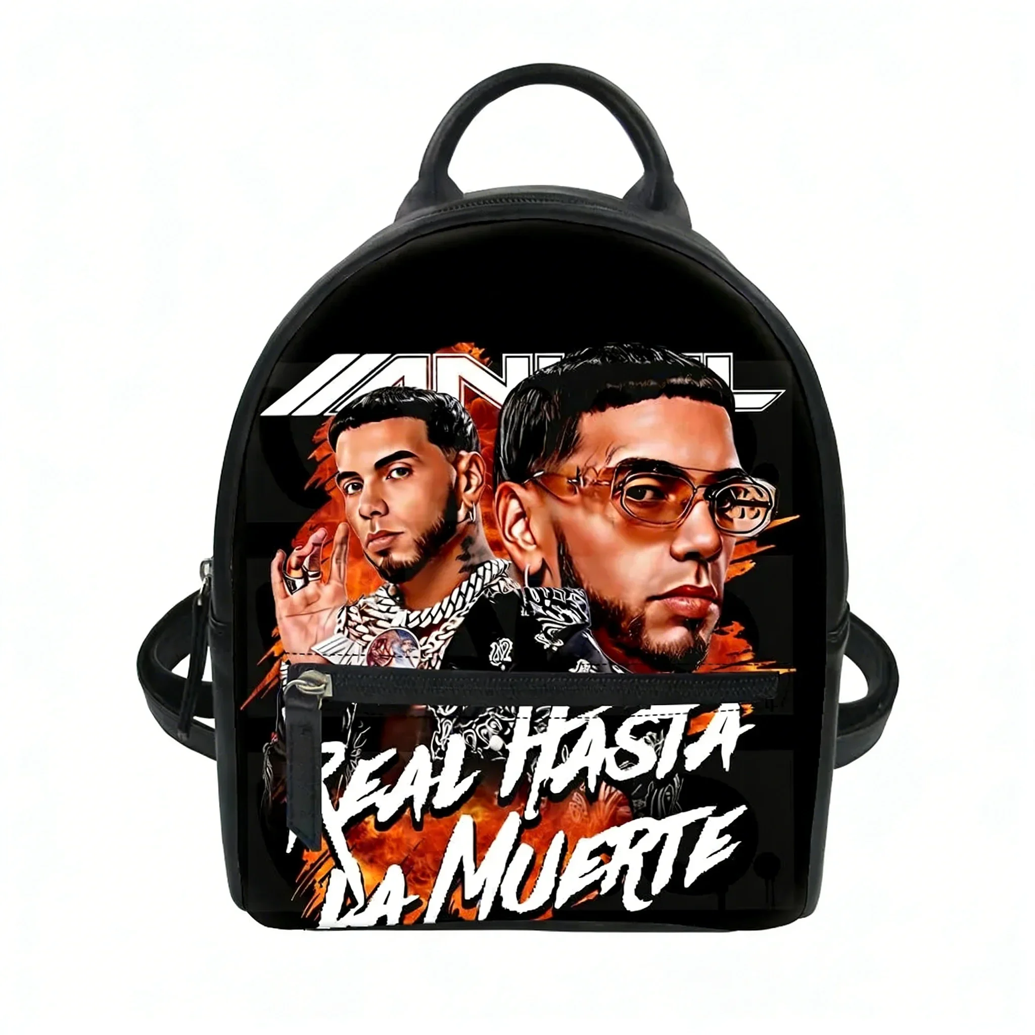 Anuel AA Real Hasta la Muerte Custom Backpack Purse Women Carter Schoolbags Double Shoulder Bag Mini Daypack Leather Travel Bag