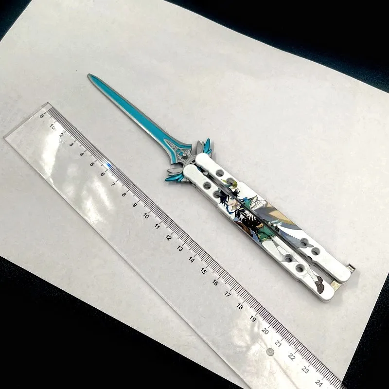 New Genshin Unsharped Metal Weapon Wolf's Craft Toy, 20 Cm (7.8 Inches), Foldable RGX Butterfly Knife, Zinc Alloy Metal