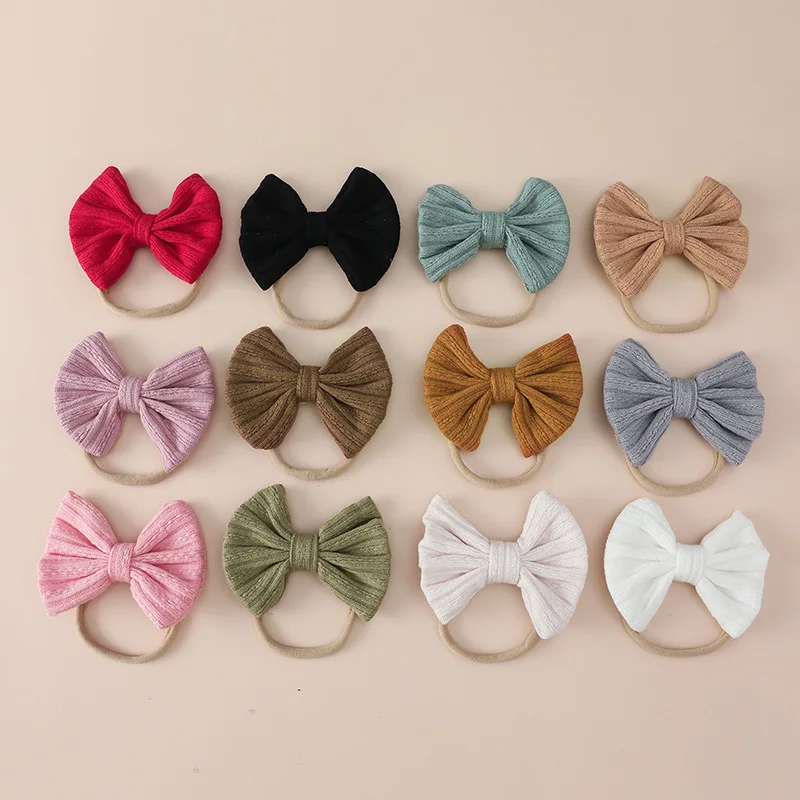 

36 Pcs/Lot, Jacquard Knit Bows Baby Nylon Headbands Handmade Soft Bowknot Hairband Infant Hair Accessories