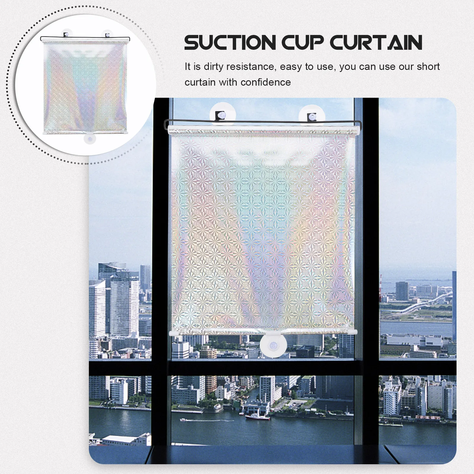 1Set Easy Install Suction Cup Window Shade Telescopic Balcony Curtain Nail Free Privacy Uv Proof PVC Material Shades