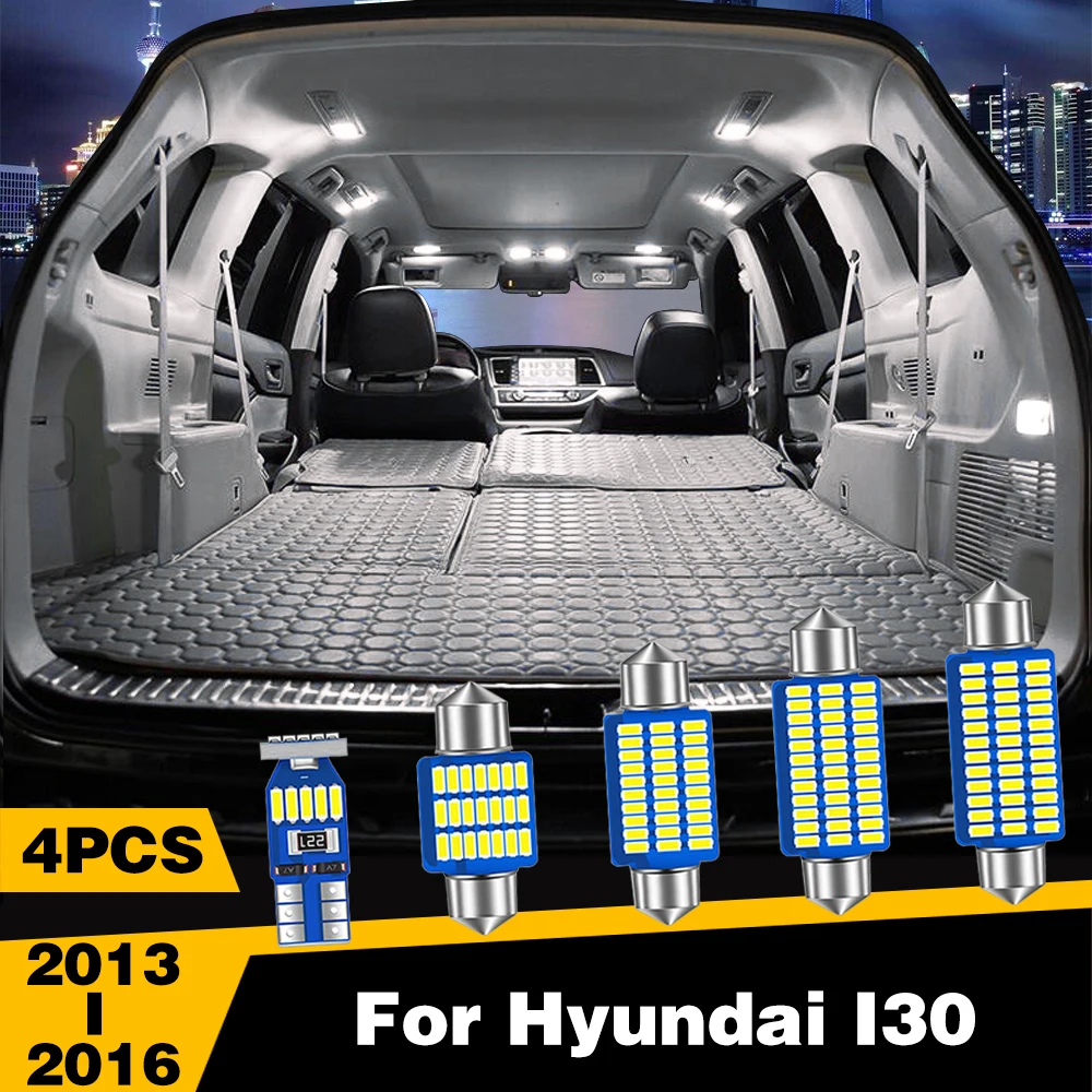 

4 Pcs White Ice-Blue Color LED Highlight Car Interior Dome Reading Light Roof Lamp For Hyundai I30 2013-2016 Accessories