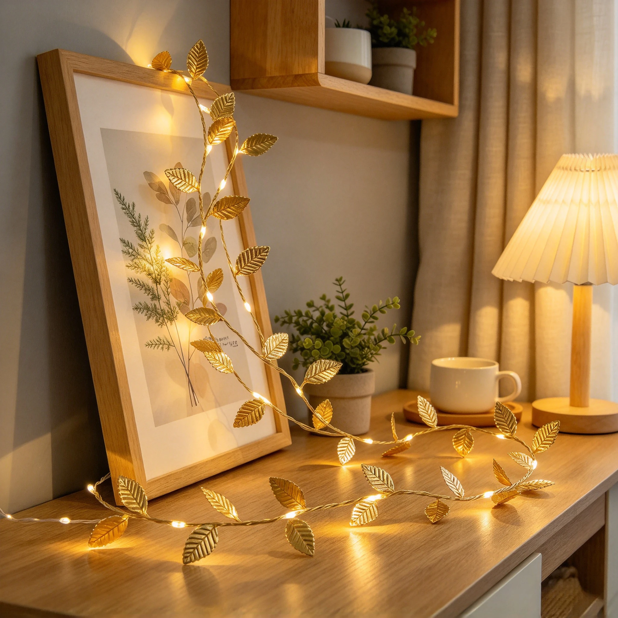 Golden Leaf String Lights Fairy Lights Battery Operated Romantic Home Decor For Birthday Party Wall Christmas