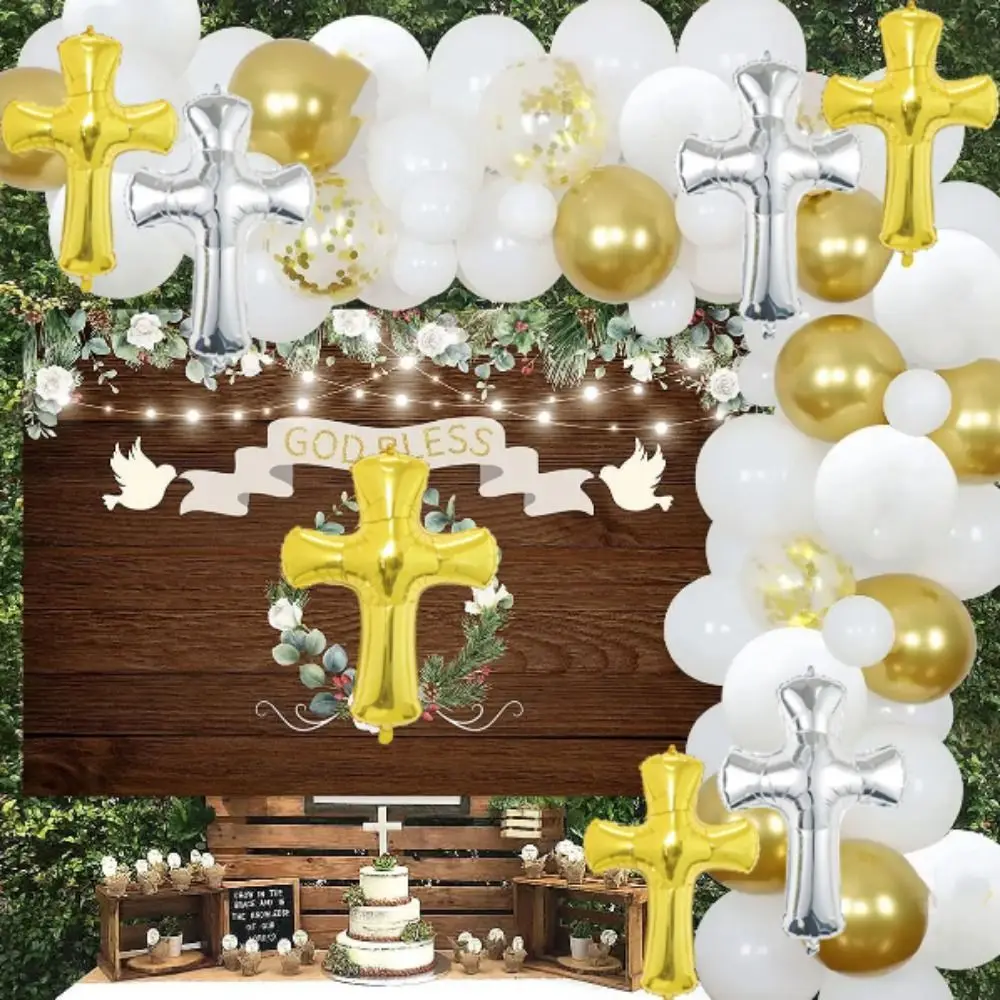 Globos 3D con forma de cruz de Pascua, película de aluminio decorativa, Globos de aire de Jesús Pentecost, Globos cruzados para Baby Shower, forma de cruz redonda