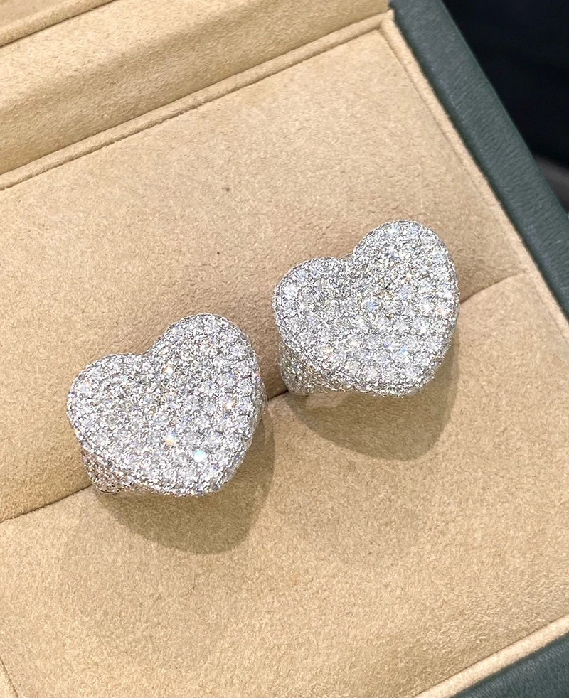 LUOWEND 100% 18K White Gold Rings Luxury Heart Shape Real Natural Diamond Engagement Ring for Women Wedding High Party Jewelry