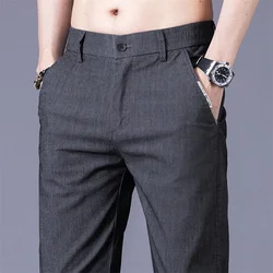 2024 Autumn Summer Casual Men Green Straight Elastic Waist Business Pants Male Soft Cotton Stretch Slim Formal Trousers Clothing