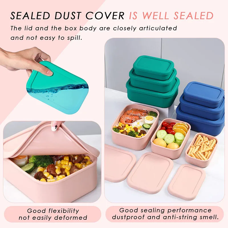 Silicone Food Storage Containers Reusable Silicone Bento Lunch Box Containers with Lids Microwave Dishwasher Safe BPA-Free Boxs